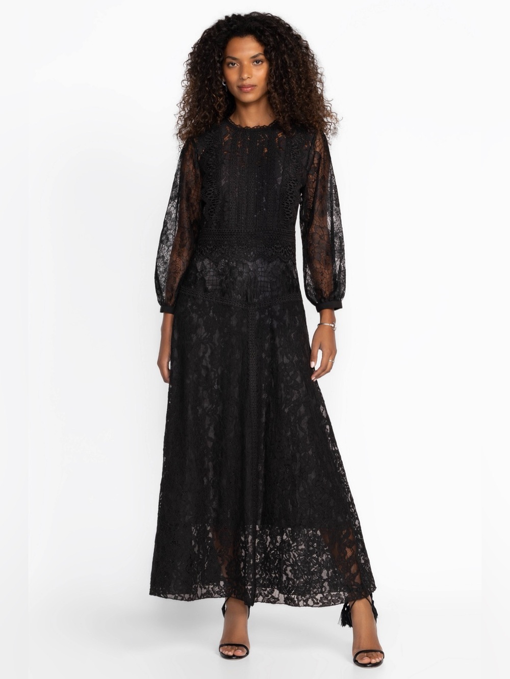 Johnny Was Biya Thea Lace Dress Black Maxi Size Medium Whimsigoth